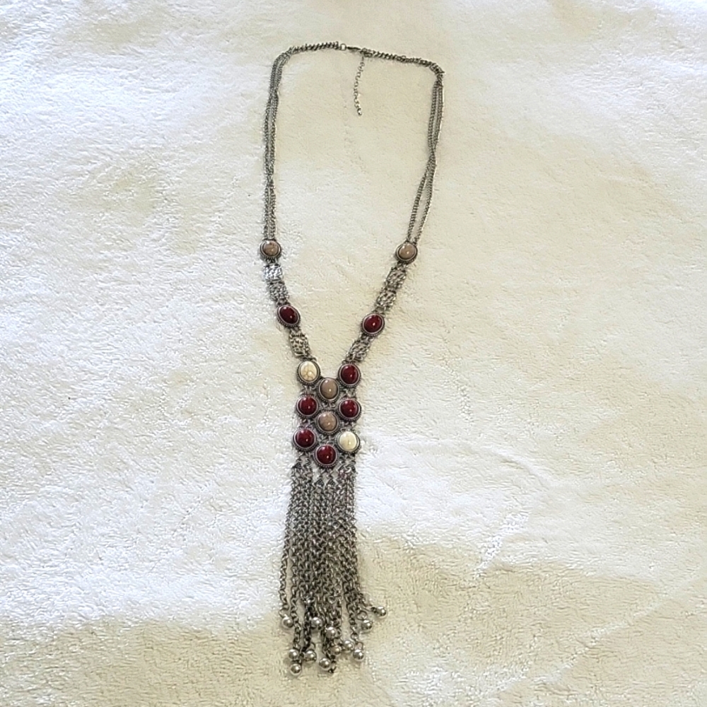 Maroon & Silver Long necklace